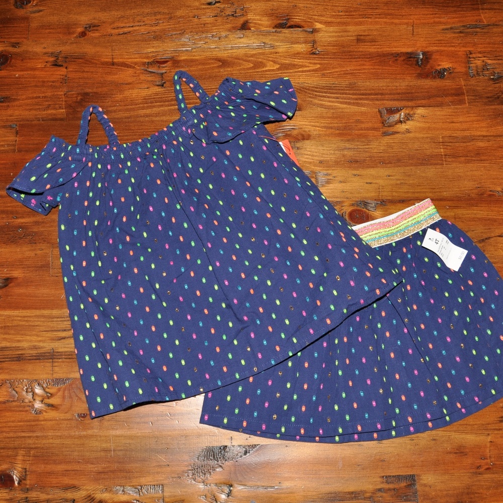 New CAT & JACK Navy Polka Dots Top & Skirt Set NWT - Picture 5 of 8